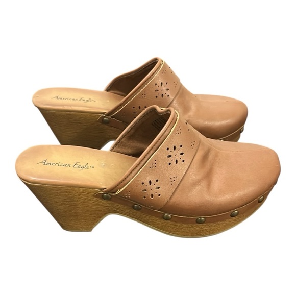 American Eagle Tan Bohemian Chunky Heel Clogs Size 7.5 - Picture 16 of 16